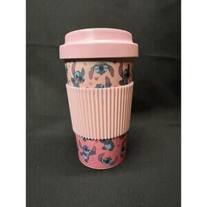 Disney Stitch Reusable Travel Mug Tumbler‎ Pink Bamboo Lid Hearts 16oz Cute Gift